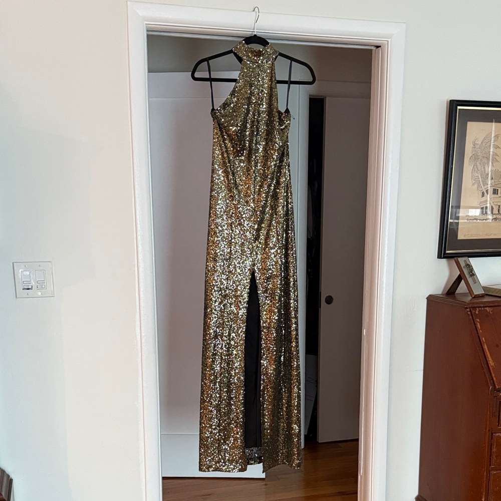 House of Harlow 1960 Gold Sequin Halter Dress